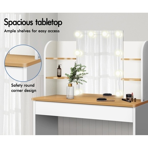 Miroir sur pied avec lampe intégrée, coiffeuse moderne, coiffeuse de chambre à panneaux en bois avec ensemble chaise - Product Image 6