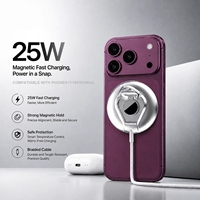 Chargeur sans fil magnétique en alliage d'aluminium 25W avec câble Type-C intégré et support pour téléphone portable