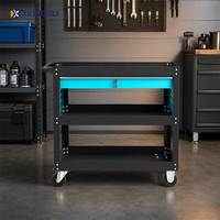 Chariot de service industriel avec tiroir verrouillable, chariot à outils en acier à trois niveaux pour la maintenance des lignes d'assemblage