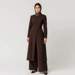 Ensemble musulman 2 pièces pour femmes, robe à ourlet fendu, chemise, haut, pantalon large, costume, ensemble musulman, <span class=keywords><strong>tenue</strong></span> décontractée pour femmes, Dubaï - Product Image 2
