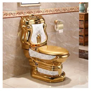 Tusson WC phòng tắm commode Gốm Vàng nhà vệ sinh Hoàng Gia cực kỳ sang trọng hạng nhất chất lượng mạ điện khách sạn vàng một mảnh