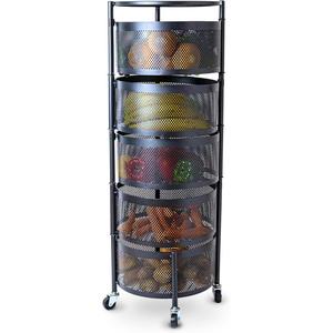 Kitchen <b>Storage</b> Rack 2/3/4/5 Tier Rack Rotatable <b>Storage</b> <b>Vegetable</b> Basket 360 Degree Rotating Baskets Rack With Wheels - Product Image 4