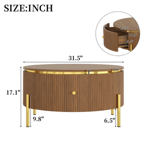 Modern <b>Round</b> Coffee <b>Table</b> with 2 Large Drawers Storage Eco-Friendly Durable Brown 31.5" Living Room Furniture - Product Image 6