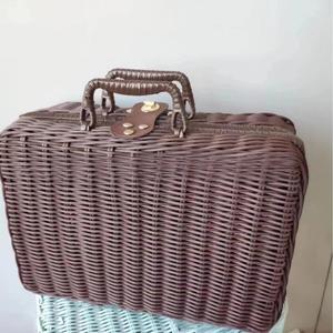 Panier de pique-nique en rotin, panier de rangement avec couvercle, contenants avec couvercles, cubes de rangement avec couvercle, panier tissé - Product Image 2