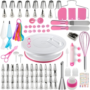 Ensemble de 137 pièces pour décoration de gâteaux, style nordique, en acier inoxydable et plastique écologique, comprenant un plateau tournant, des douilles à pâtisserie, un fouet à œufs et un grattoir, pour la cuisine - Product Image 3