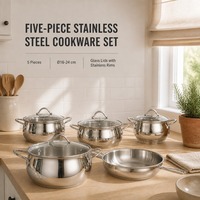 Set Peralatan Masak Stainless Steel Poles Cermin Panci Casserole dengan Tutup 16 20 24 cm Panci Saus Gagang Ganda Peralatan Dapur