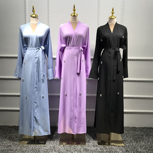 Árabe cintura simple abalorios flor sección larga elegante personalizado musulmán vestido de mujer abaya - Product Image 6