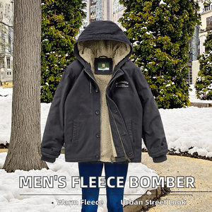 Chaqueta Bomber de Invierno para Hombre, Estilo Urbano, con Capucha, Forro Polar, Gruesa, Tallas Grandes, Ropa de Trabajo, Estampado de Corazones - Product Image 2
