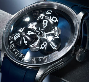 Montre mécanique de luxe à complication heures errantes automatique et rotative, bracelet en caoutchouc bleu, lumineuse, logo personnalisé, service OEM - Product Image 1