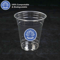 VIRTUES Couvercle de gobelet personnalisé 100% compostable et biodégradable en PLA transparent sans plastique à paroi simple pour crème glacée, bubble tea et boissons froides