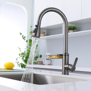 Grifo de Cocina Extraíble de Acero Inoxidable 304 Negro Mate, Diseño Moderno, Válvula de Cerámica para Agua Fría y Caliente, Giratorio - Product Image 4