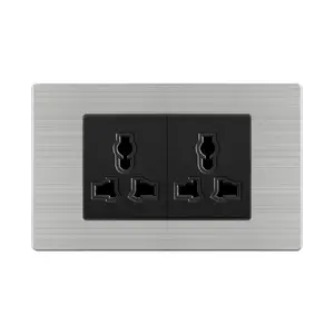 Residential General-Purpose Modern Stainless Steel Panel 118 Type Silver+Black Electric Outlet Wall Switch Socket
