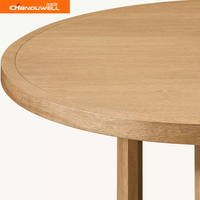 Table à manger ronde en chêne massif de qualité commerciale avec chaises en tissu pour appartement, hôtel, restaurant, maison, villa