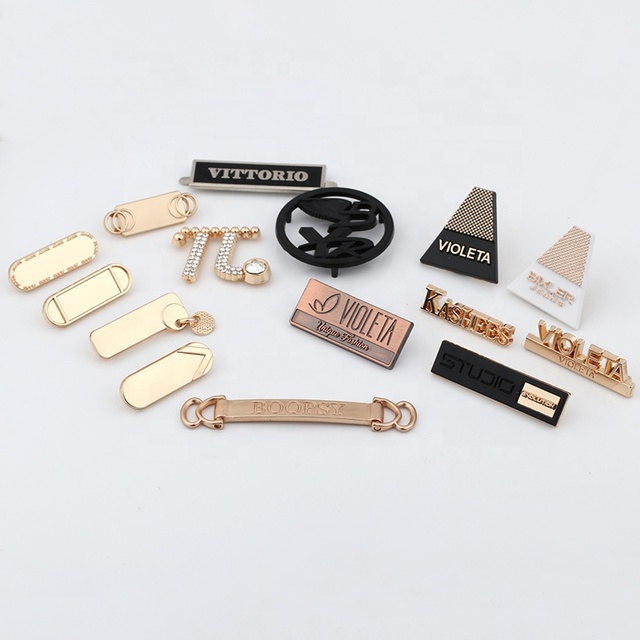 Custom Clothing Bag Tag Accessories OEM Gold Brand Metal Label Logo