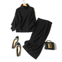 Distributeur automne cachemire pull ensemble jupe robe col roulé épaissir cachemire pull et jupe ensemble