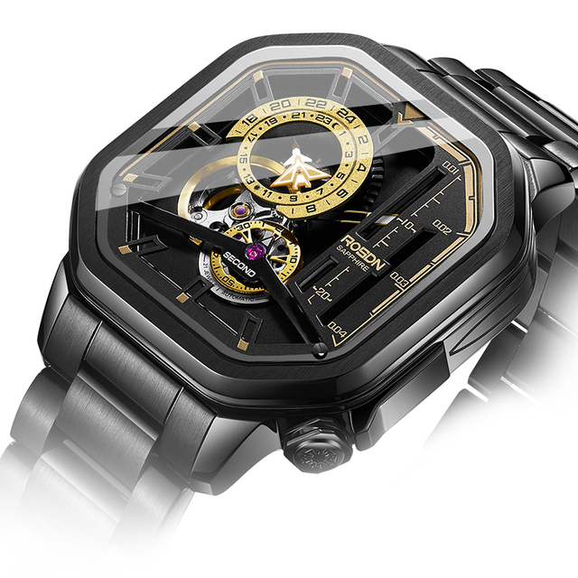 2025 Luxury Custom logo Odm square Japan Movement Sapphire Stainless Steel Chronograph Skeleton Automatic Mechanical Watches