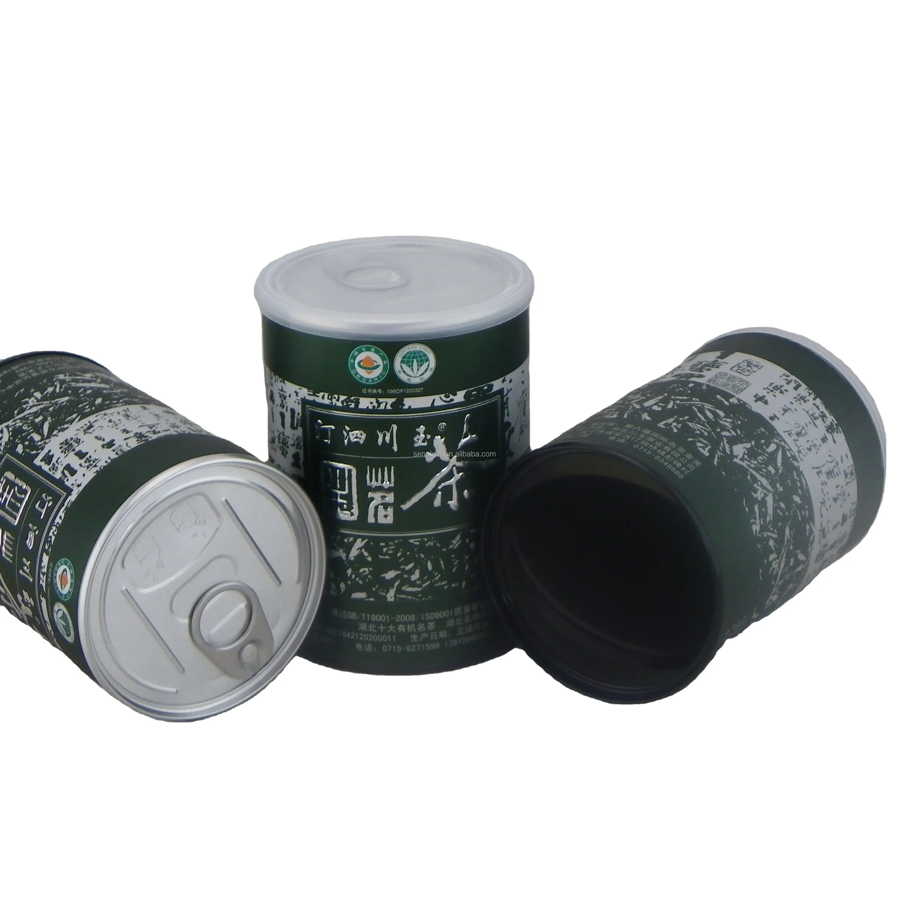 Embalagem de chá feita à mão design personalizado cilindro tubo de papel com anel de tração tampa de estanho