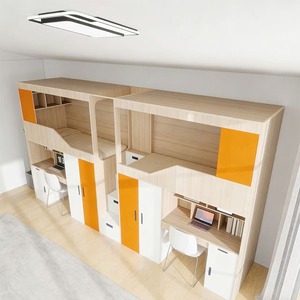 <span class=keywords><strong>Lit</strong></span> superposé compact <span class=keywords><strong>en</strong></span> bois avec bureau et rangement, idéal pour les petites chambres ou les studios d'adultes, optimisant l'espace vertical. - Product Image 4