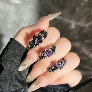 Trendy Black <b>Cross</b> Punk Hip Hop <b>Rings</b> Women Men Fashion Adjustable Opening <b>Ring</b> Halloween Gothic Purple Zircon Finger <b>Ring</b> - Product Image 4