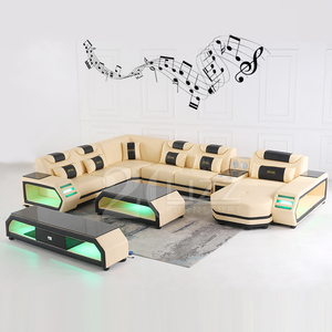 Conjunto de Sala de estar supermoderno, sofá grande de cuero con LED en forma de U, con reproductor de música - Product Image 2