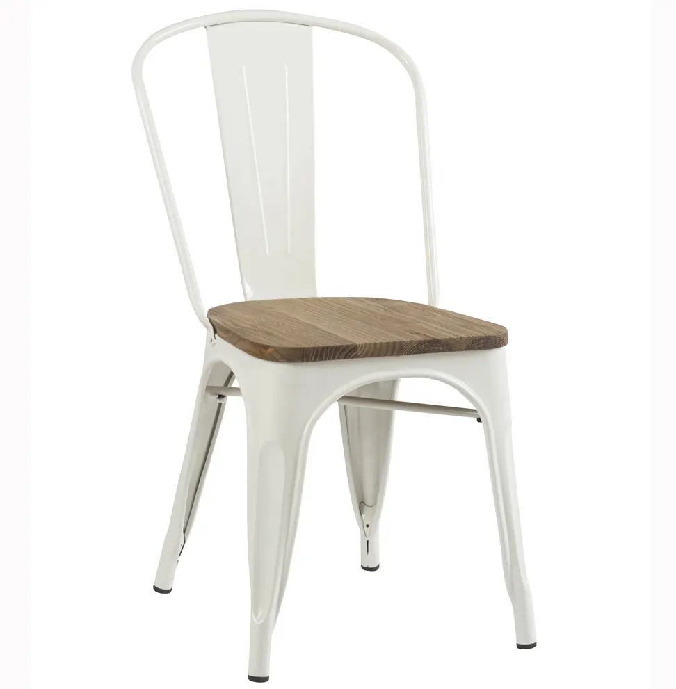 Chaise Tolix industrielle et rustique en métal avec siège en bois, pour salle à manger, café, magasin, Restaurant