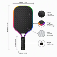 Raquette de pickleball Lingjun 1st Tone T700 en fibre de carbone brute, 16 mm, bord arc-en-ciel, norme USAPA, raquette professionnelle, logo personnalisé OEM