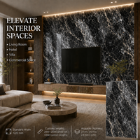Panneau mural en PVC haute brillance MORLENX, texture de pierre de cristal noir, feuille de marbre UV, pour projet d'aménagement intérieur d'hôtel de luxe