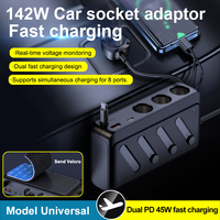 Hub de Carga Rápida para Auto con Múltiples Puertos, 187W PD QC3.0, Retráctil, Tipo C, USB, Divisor para Encendedor, Pantalla LED, 1 Año de Garantía