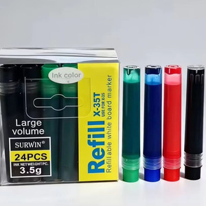 Lot de 24 recharge de stylos effaçables Surwin 35T à encre rouge et noire, non toxiques, écologiques, à base d'huile, couleurs variées, rechargeables pour tableau blanc - Product Image 1