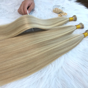 天然毛キューティクル整列ケラチンIチップエクステンション毛ロシア二重描画アイチップ人間の髪カスタマイズされた色 - Product Image 1