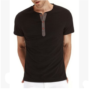 T-shirts manches courtes coupe ajustée décontractée pour homme Chemises en coton à trois boutons - Product Image 2