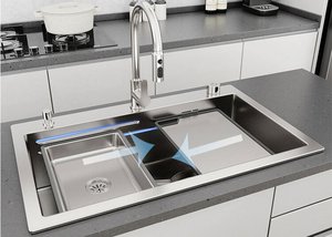 Évier de cuisine en acier inoxydable à cuve unique, grand évier à montage sous plan, bac à laver la vaisselle et les légumes - Product Image 3