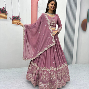 ผ้าจอร์เจียแท้ผ้าไหมพรีเมี่ยมด้านหน้าและด้านหลังปักด้วย lehenga choli ผ้าแคนา - Product Image 1