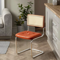 Fauteuil de salle à manger moderne en rotin et bois, style Cesca, avec coussin en cuir rembourré, durable et portable, pour la maison, le bureau ou le salon