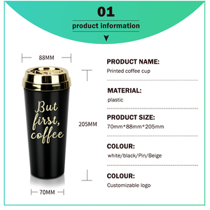 Taza de <span class=keywords><strong>caf</strong></span>é de viaje personalizable Koffie Bekers Vaso Tazas de plástico de doble pared Tazzine Da Caffe <span class=keywords><strong>Caf</strong></span>é reutilizable sin BPA - Product Image 3