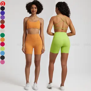 Abbigliamento sportivo all'ingrosso abbigliamento da yoga completi da donna reggiseno sportivo incrociato sul retro pantaloncini attillati abbigliamento da palestra abbigliamento sportivo da donna