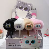 Stylo gel créatif en forme de patte de chat en peluche, mignon, avec boule de fourrure, 0,5 mm, plastique noir, 16 pièces par boîte, stylos neutres en gros