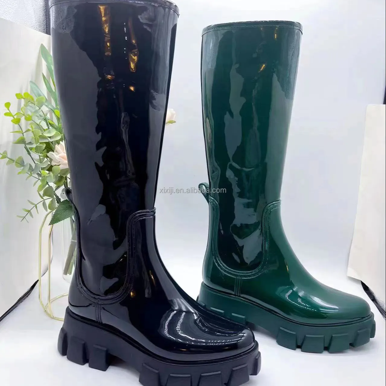 Fashion Design Boots Shoes Pointy Toe Knee High Boots High Heel for Women Zip Custom galoshes rain boots