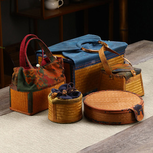 Bamboo Woven Tea <b>Storage</b> <b>Basket</b> Set Round Small Square Cup Holder For Tea Ceremony Accessories - Product Image 4