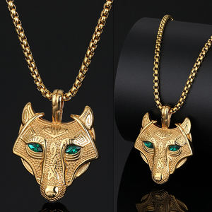 Collar con Colgante de <span class=keywords><strong>Lobo</strong></span> Vikingo de Cristal para <span class=keywords><strong>Hombre</strong></span> con Ojos Verdes, Collar Talismán de <span class=keywords><strong>Lobo</strong></span> Escandinavo Celta Nórdico - Product Image 3