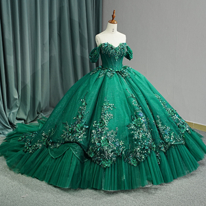 Luxury <b>Dark</b> <b>Green</b> Shiny Evening <b>Formal</b> Gowns <b>Dresses</b> With Long Tail Jancember 6732-1 - Product Image 4