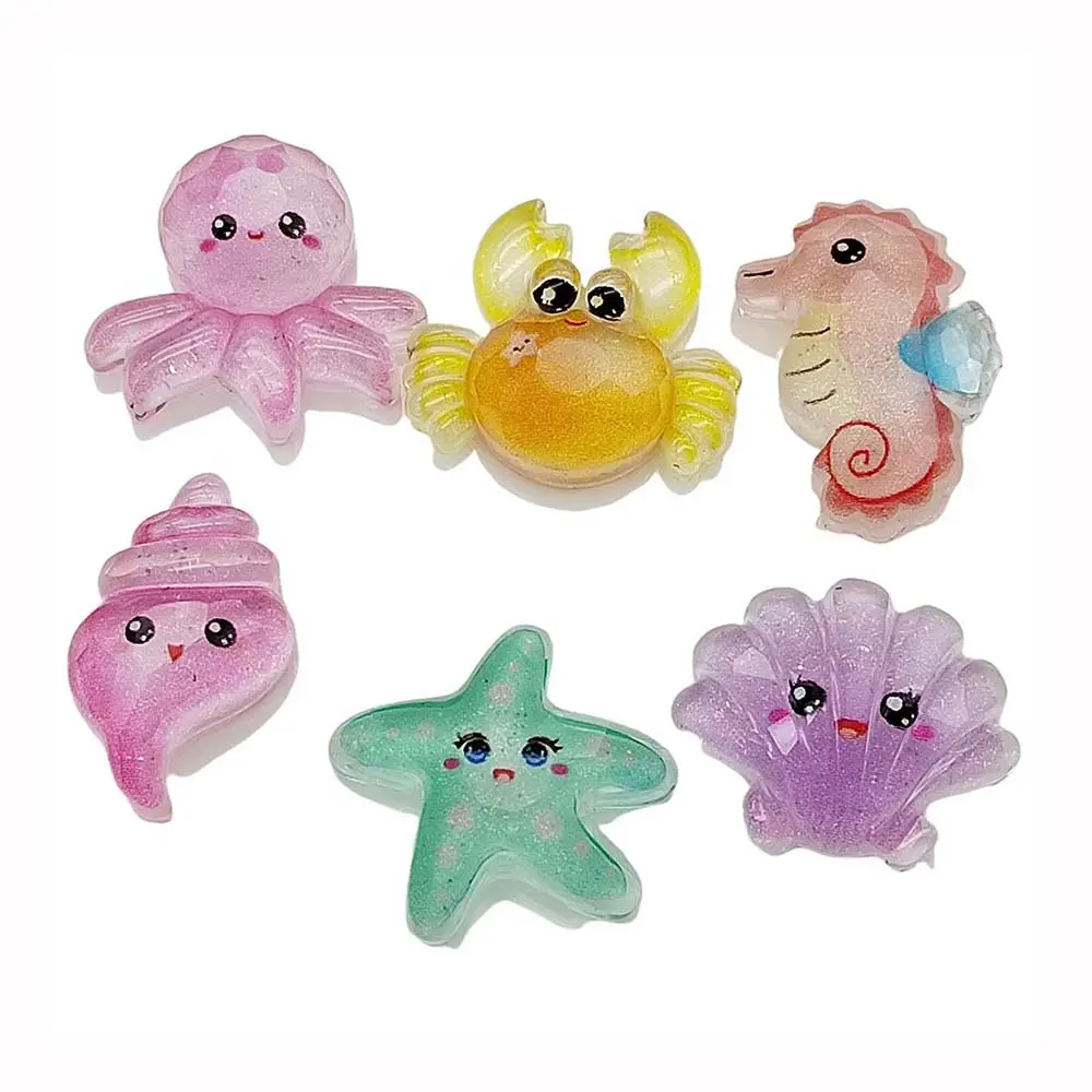 Glitter Sea Animal Resin Charms Hair Accessories Kawaii Crab Shell Conch Squid Starfish Seahorse Clear Beads Jewelry DIY