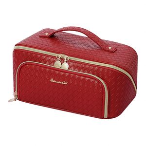 Sac de toilette en PU imperméable personnalisé, portable, ouvert à plat, avec poignée, grande capacité, organiseur de maquillage, sac de voyage pour maquillage - Product Image 6