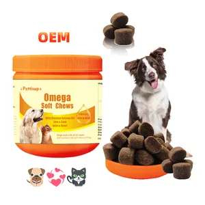 Pettisup Omega 3 trata aceite de salmón masticables suaves con vitamina sabor a carne suplemento de masticables para mascotas EPA DHA soporte para la piel y el abrigo aperitivos para gatos