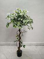 Pohon Ficus Bonsai Palsu 120cm Daun Hijau Putih Selalu Hijau Natal Paskah Rumah Kantor Ruang Tamu Ramah Lingkungan Dalam Ruangan