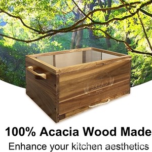 Bread Box Square Wooden With Lid Natural Wood Color For <b>Kitchen</b> Storage - Product Image 4