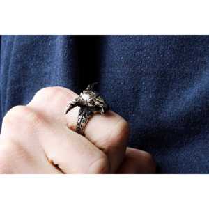Anillo de Plata de Ley 925 Hecho a Mano con Diseño Gótico Cristiano de Icono de la Oscuridad y el Destino, Chapado en Rodio Negro, de Moda - Product Image 5