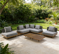 Ensemble de canapés de jardin modernes résistants aux intempéries en teck et rotin (PE) anti-UV, écologiques et imperméables pour villa