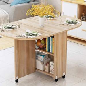 <span class=keywords><strong>Table</strong></span> à manger pliante multifonctionnelle pour <span class=keywords><strong>2</strong></span> à 6 <span class=keywords><strong>personnes</strong></span>, <span class=keywords><strong>rectangulaire</strong></span> rétractable, <span class=keywords><strong>2</strong></span> étagères de rangement, petits espaces, noyer - Product Image 3