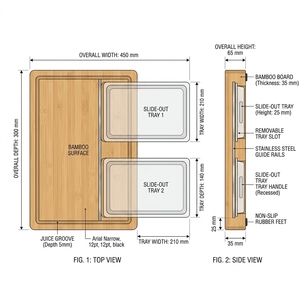 Planche à découper en bambou avec 2 tiroirs en acier inoxydable, planche à découper robuste pour une préparation culinaire efficace, nouveauté - Product Image 3